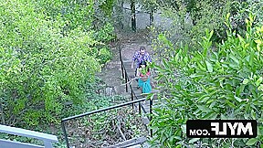 A comely mature woman, Crystal Rush, becomes aroused by a rigid penis in a public outdoor area.